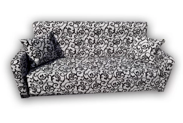 Серый диван-книжка из рогожки с декоративными подушками